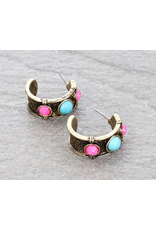HOOP EARRING TURQUOISE AND PINK STONE