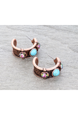 HOOP EARRING TURQUOISE AND PINK STONE