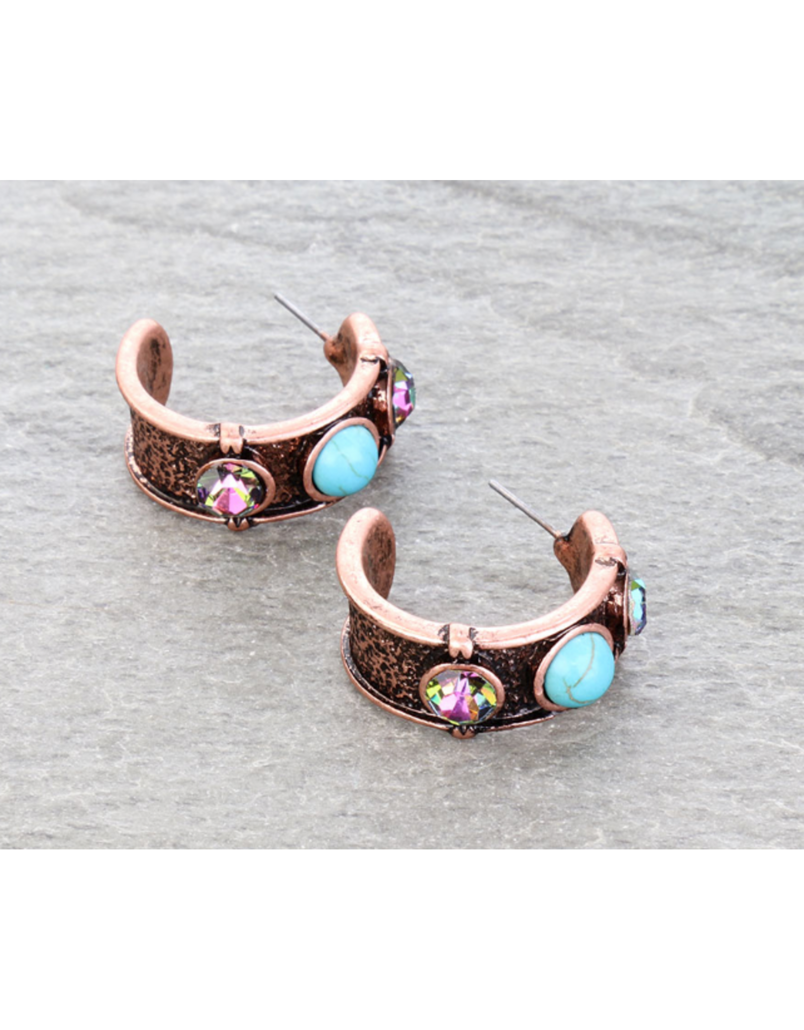 HOOP EARRING TURQUOISE AND PINK STONE
