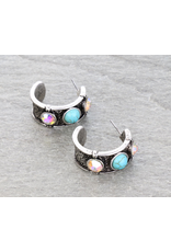 HOOP EARRING TURQUOISE AND PINK STONE