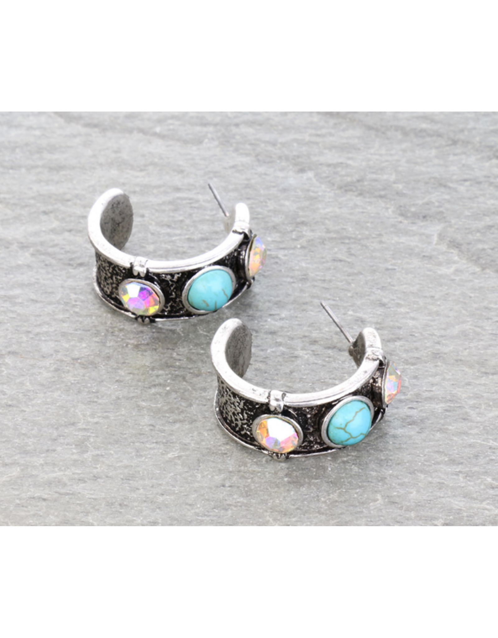 HOOP EARRING TURQUOISE AND PINK STONE