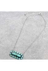 NECKLACE GREENISH TURQUOISE BAR WITH CIRCLE STONE EDGING