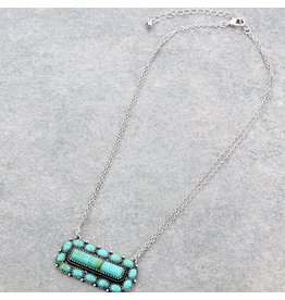 NECKLACE GREENISH TURQUOISE BAR WITH CIRCLE STONE EDGING