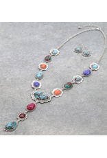 NECKLACE SET  "Y" LARIAT COLORFUL STONES