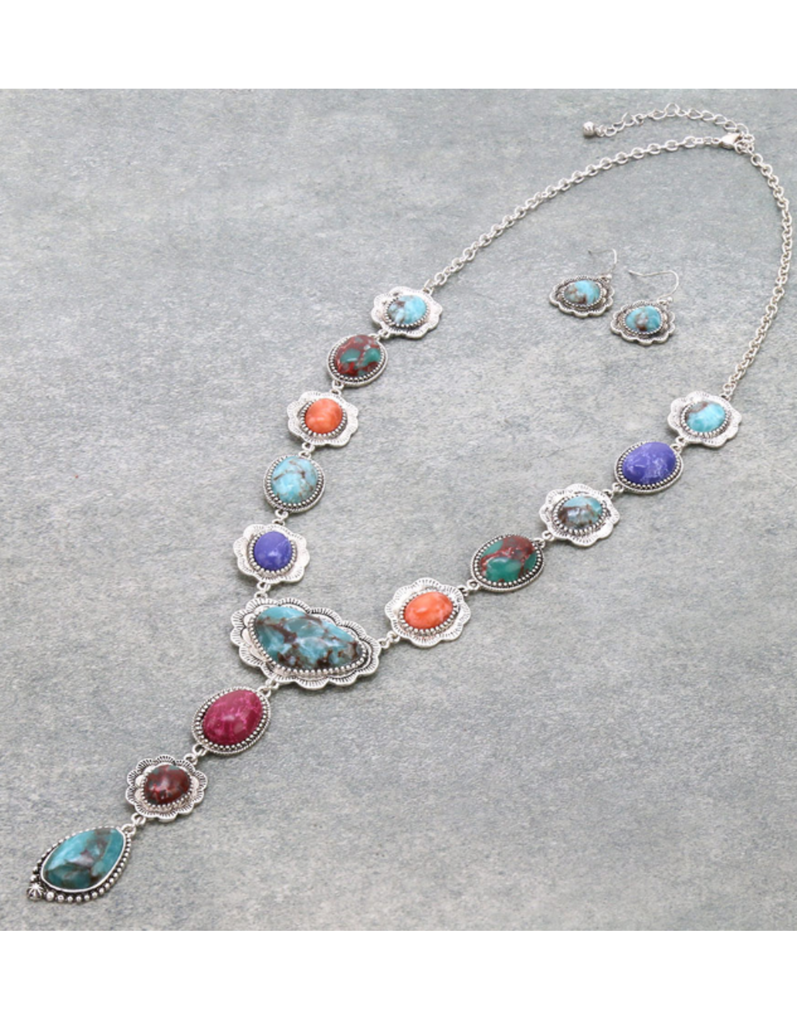 NECKLACE SET  "Y" LARIAT COLORFUL STONES