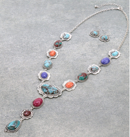 NECKLACE SET  "Y" LARIAT COLORFUL STONES