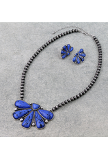 NECKLACE SET HALF SQUASH PENDENT NAVAJO PEARL AND DEEP BLUE