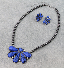 NECKLACE SET HALF SQUASH PENDENT NAVAJO PEARL AND DEEP BLUE