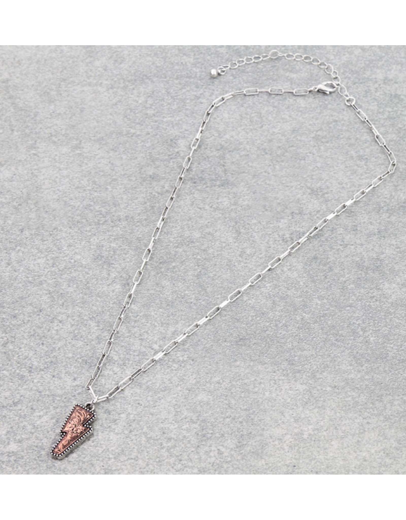 NECKLACE DAINTY BRONZE ENGRAVED LIGHTNING BOLT