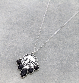 NECKLACE WESTERN BUFFALO COIN WTH BLACK STONES