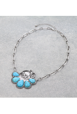 NECKLACE WESTERN BUFFALO COIN WITH TURQUOISE FLOWER