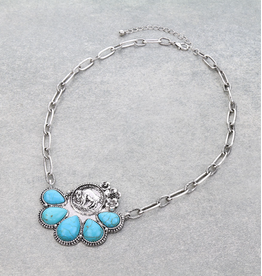 NECKLACE WESTERN BUFFALO COIN WITH TURQUOISE FLOWER