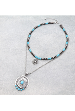 NECKLACE WESTERN 2 LAYERS NAVAJO PEARL AND TURQUOISE WITH CONCHO