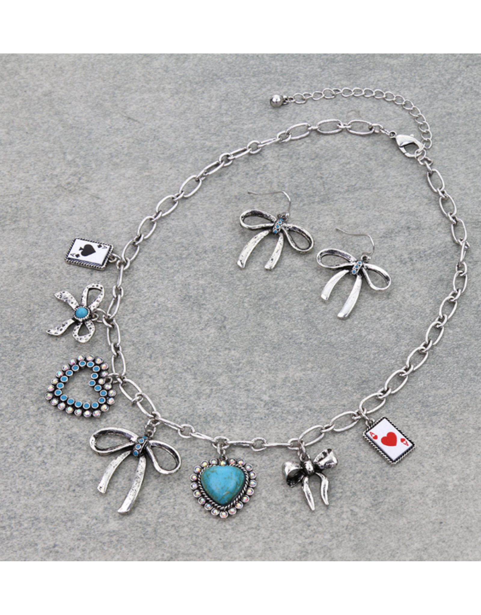 NECKLACE SET WESTERN BOW, CARD, CHARM