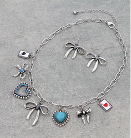 NECKLACE SET WESTERN BOW, CARD, CHARM