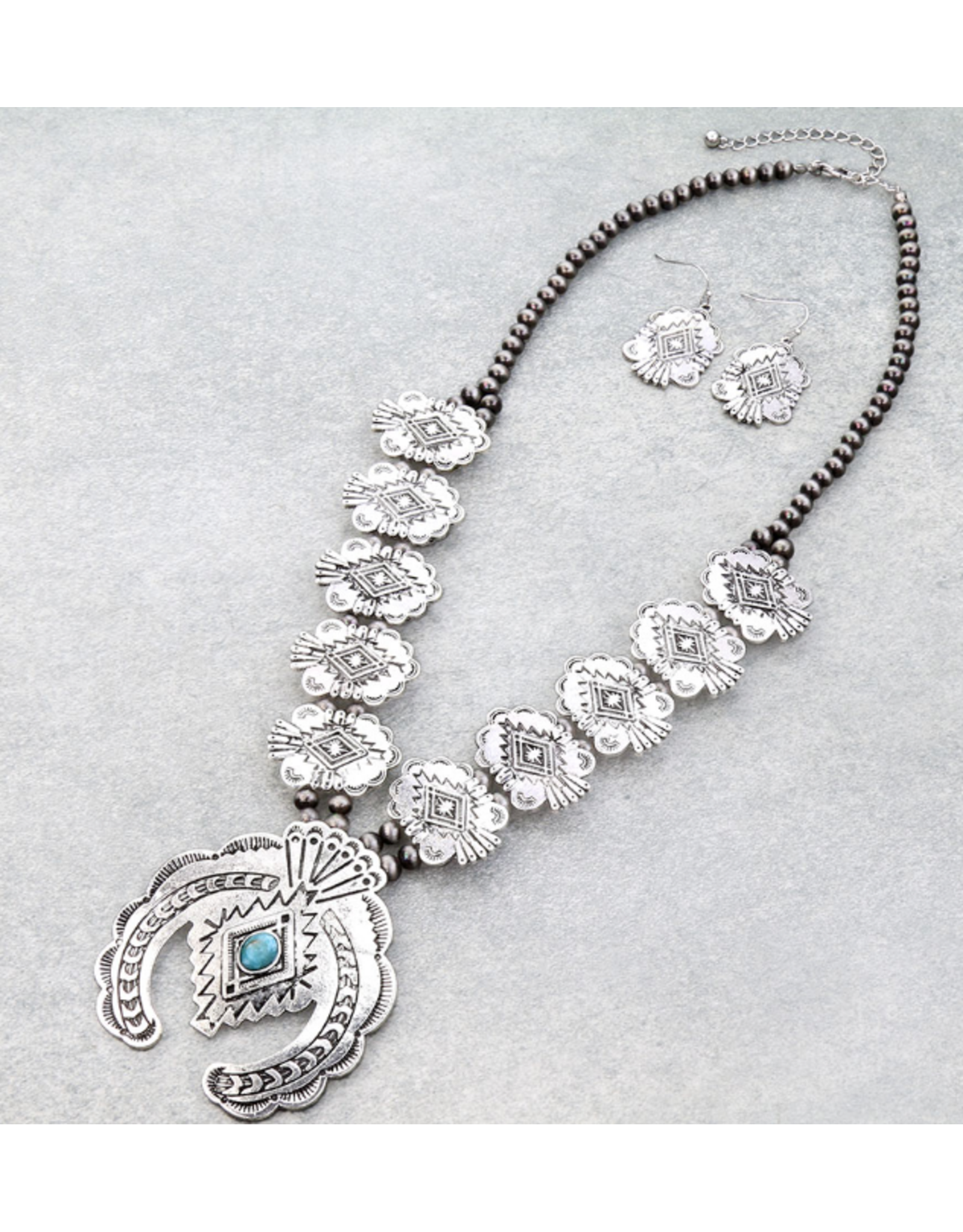 NECKLACE SET NAVAJO PEARL WESTERN AZTEC SQUASH BLOSSOM