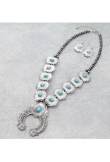 NECKLACE SET AZTEC SQUASH BLOSSOM NAVAJO PEARL TURQ STONES
