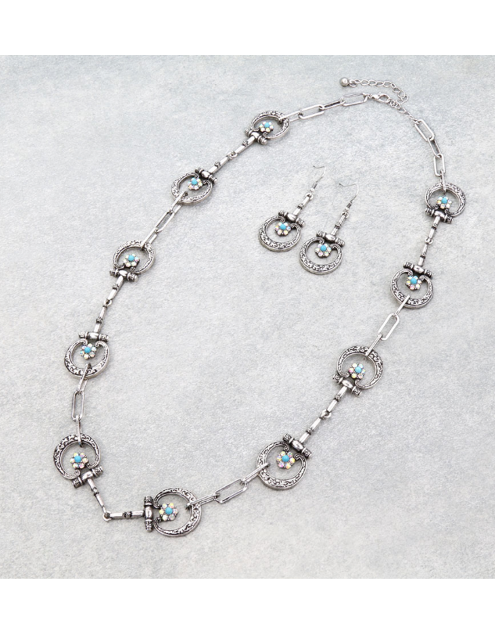 NECKLACE SET WESTERN HORSEBIT TURQUOISE FLOWERS