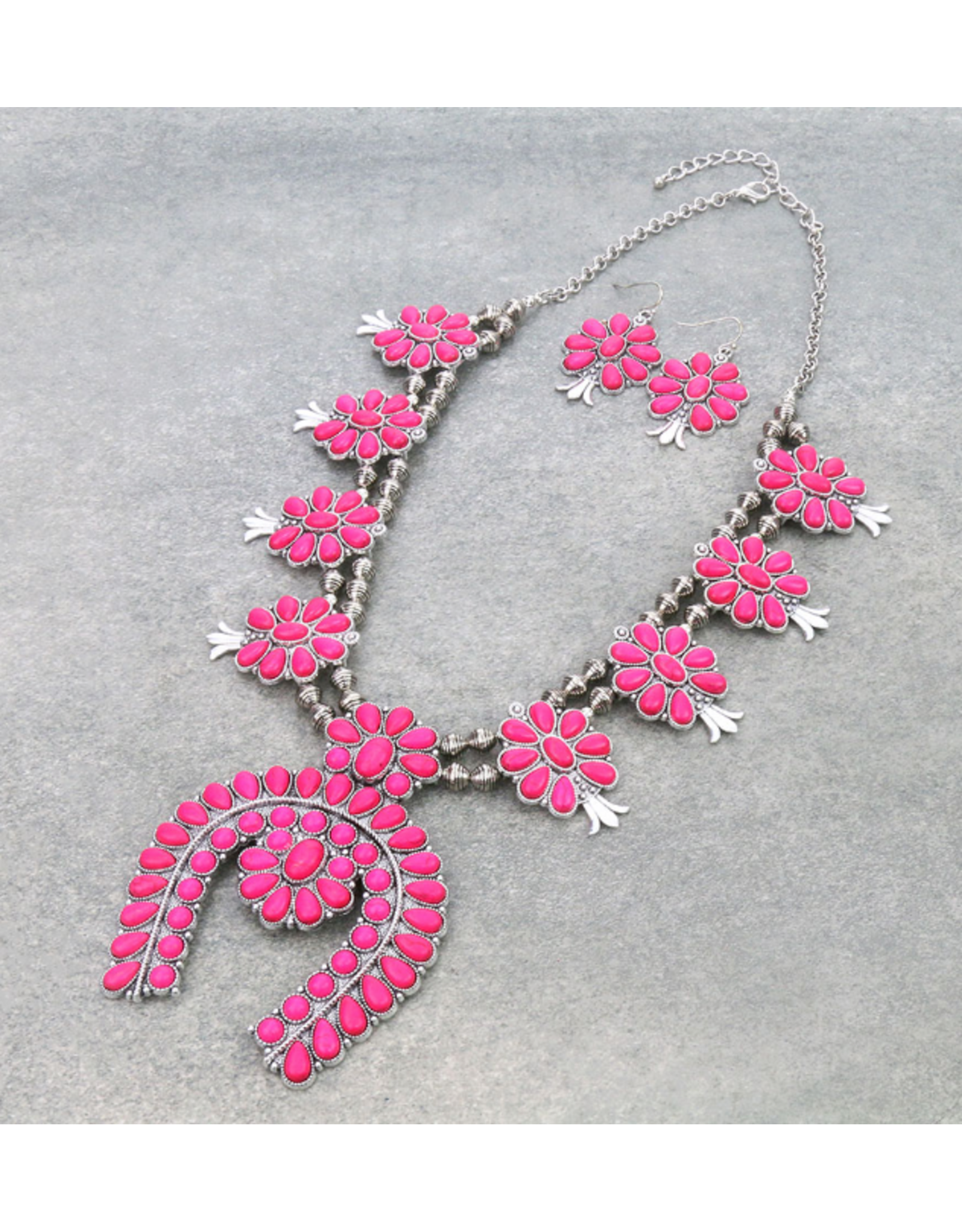 NECKLACE SET WESTERN LARGE SQUASH BLOSSOM HOT PINK