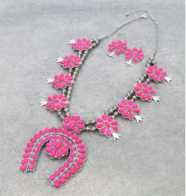 NECKLACE SET WESTERN LARGE SQUASH BLOSSOM HOT PINK