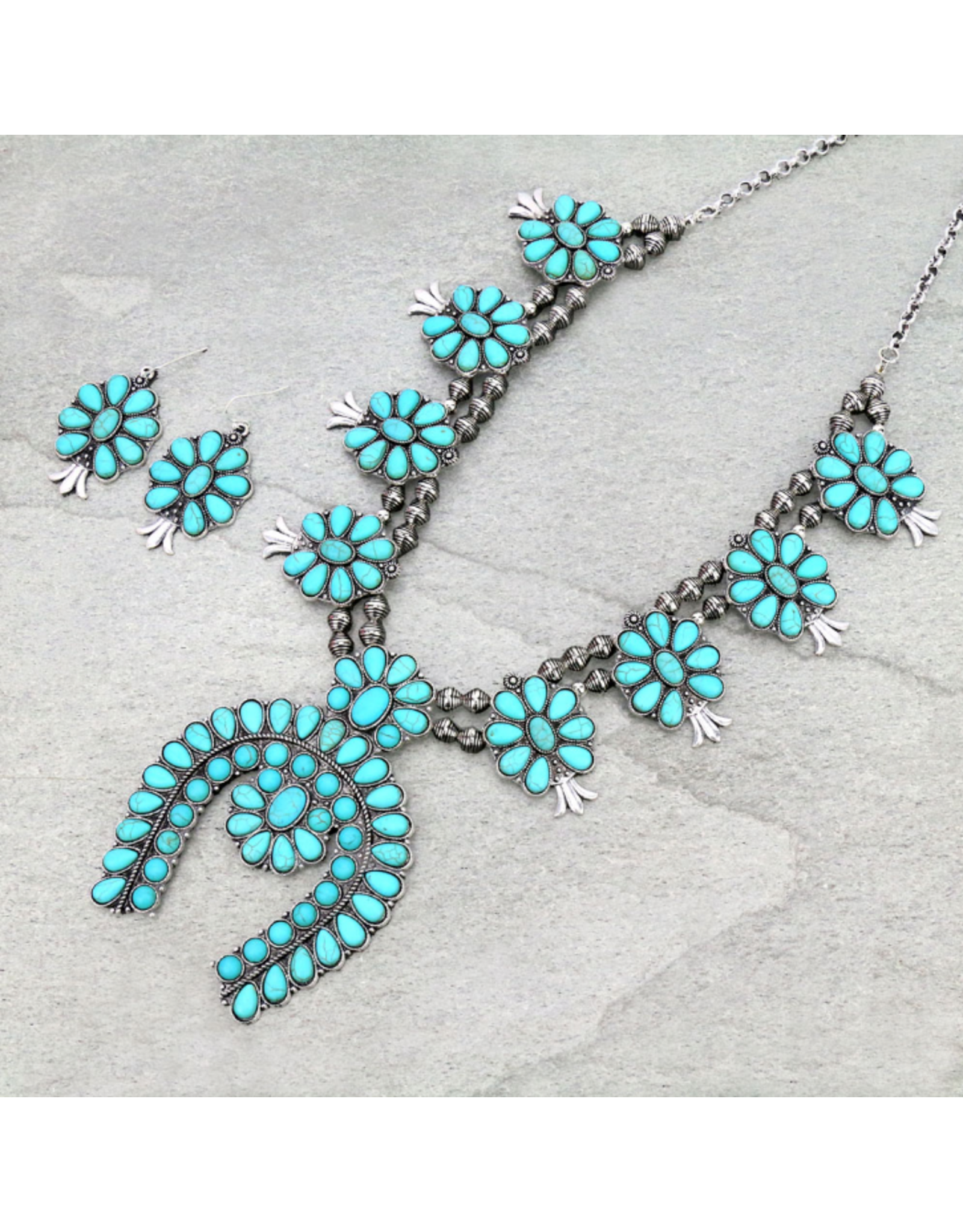 NECKLACE SET LARGE  TURQUOISE  SQUASH BLOSSOM