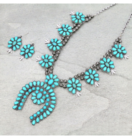 NECKLACE SET LARGE  TURQUOISE  SQUASH BLOSSOM