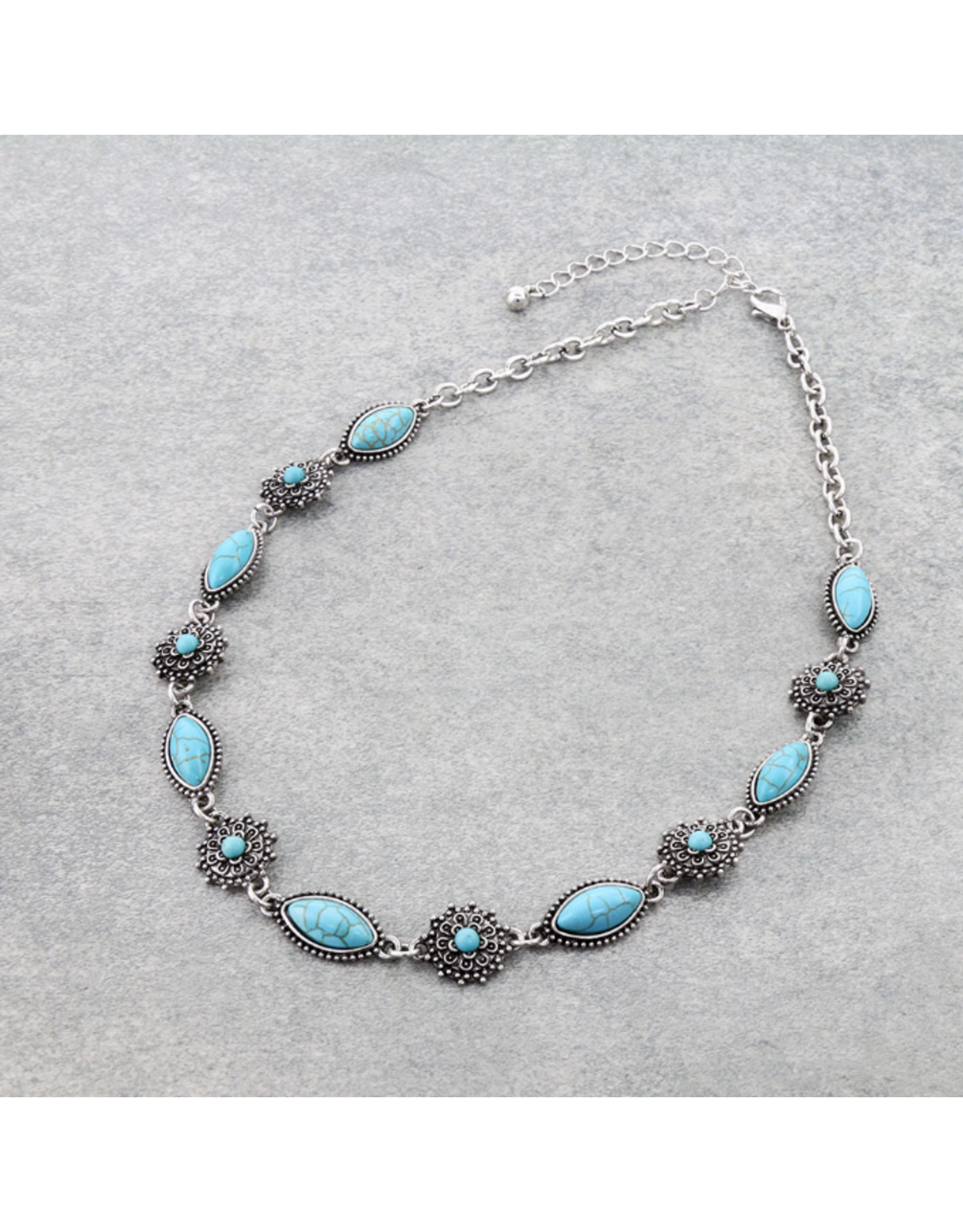 NECKLACE TURQUOISE STONES AND FLOWERS