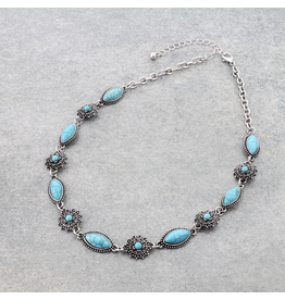 NECKLACE TURQUOISE STONES AND FLOWERS