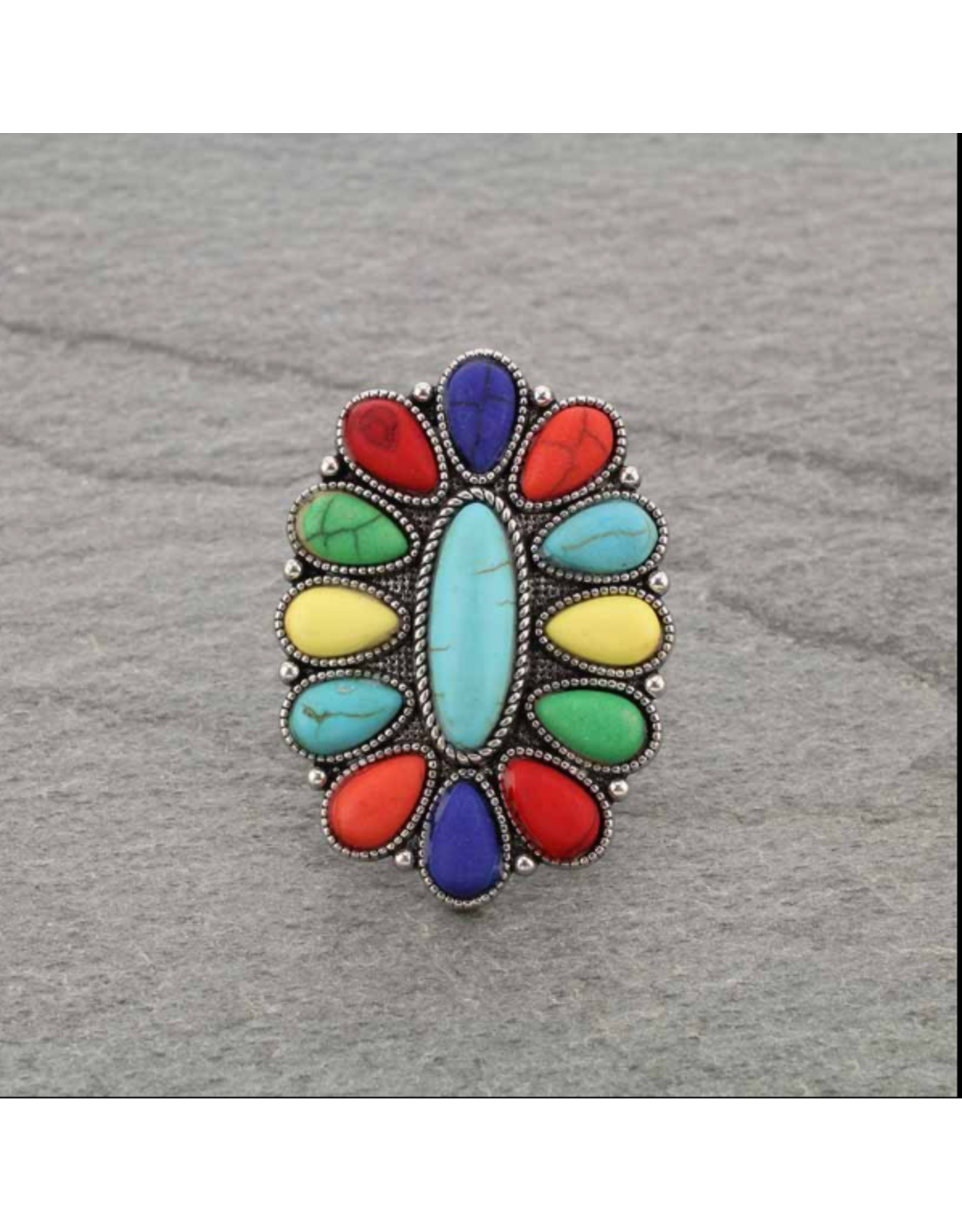 RING CUFF TURQUOISE MIDDLE WITH MULTI COLOR STONES