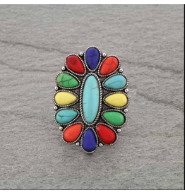 RING CUFF TURQUOISE MIDDLE WITH MULTI COLOR STONES
