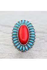 RING CUFF RED MIDDLE TURQUOISE OUTER STONES CONCHO
