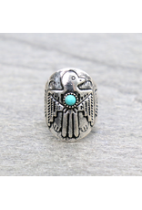 RING WESTERN TURQUOISE STONE THUNDER BIRD THICK CUFF