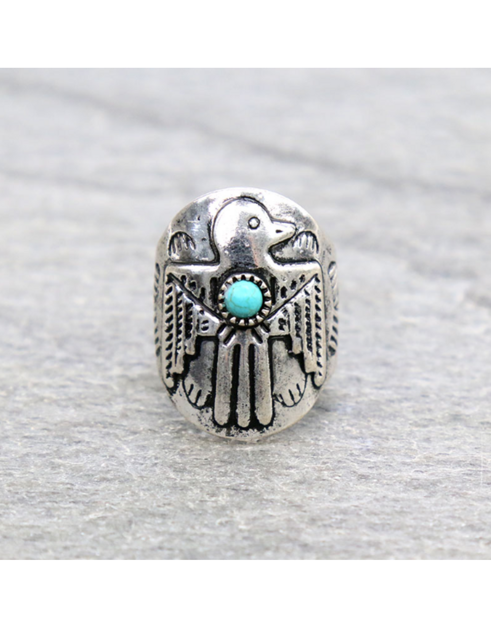 RING WESTERN TURQUOISE STONE THUNDER BIRD THICK CUFF