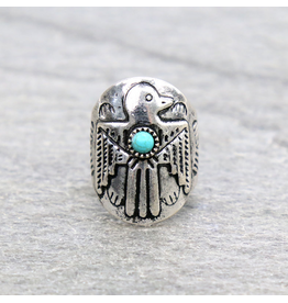 RING WESTERN TURQUOISE STONE THUNDER BIRD THICK CUFF