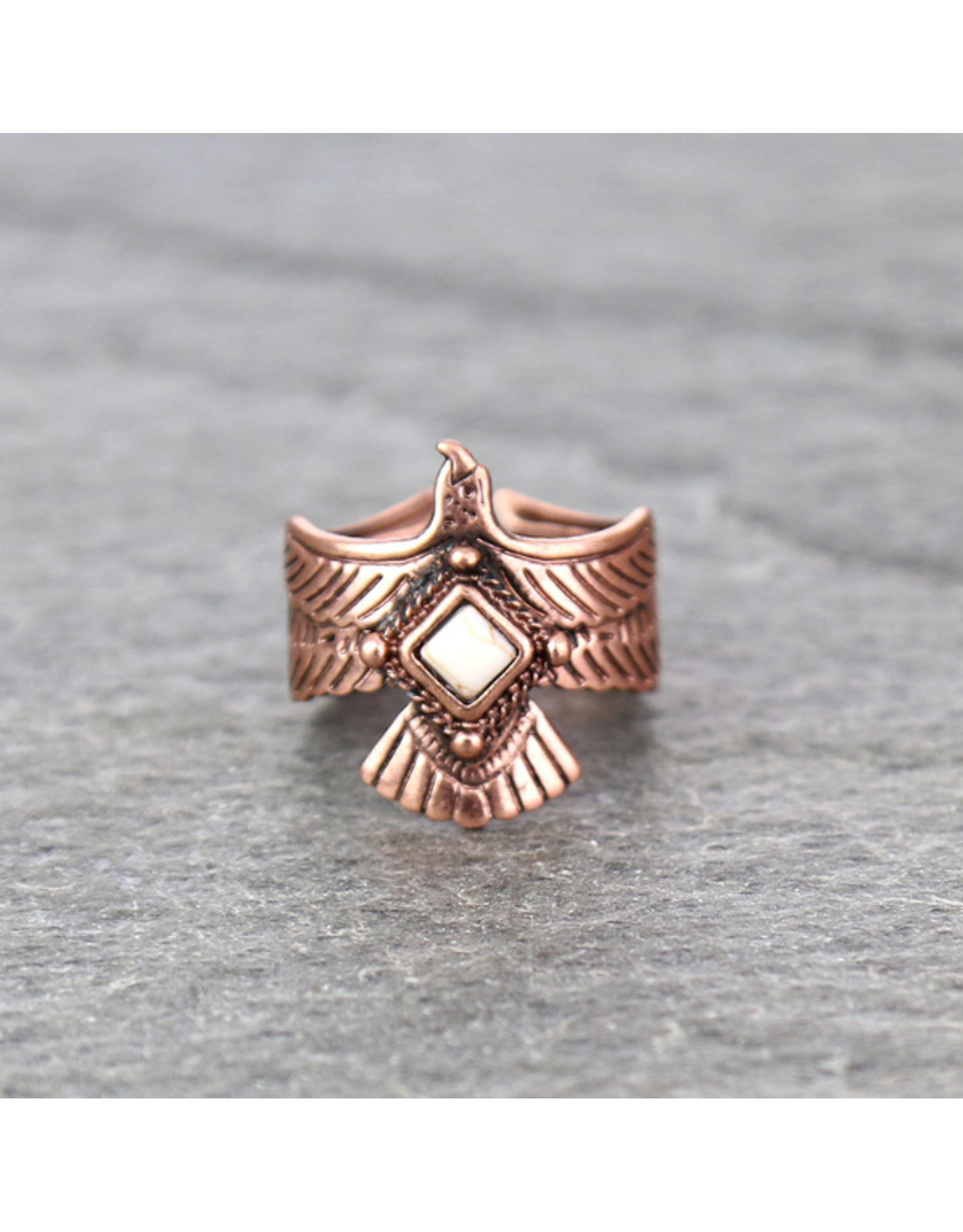 RING CUFF WESTERN COPPER THUNDERBIRD WHITE STONE