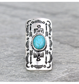 RING WESTERN CUFF AZTED BAR TURQUOISE STONE