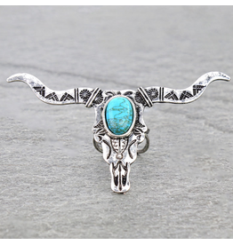 RING WESTERN CUFF LONG HORN  HEAD TURQUOISE STONE