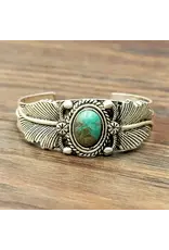 ISAC TRADING BRACELET CUFF TURQUOISE STONE LEAVES