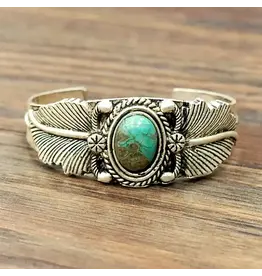 ISAC TRADING BRACELET CUFF TURQUOISE STONE LEAVES