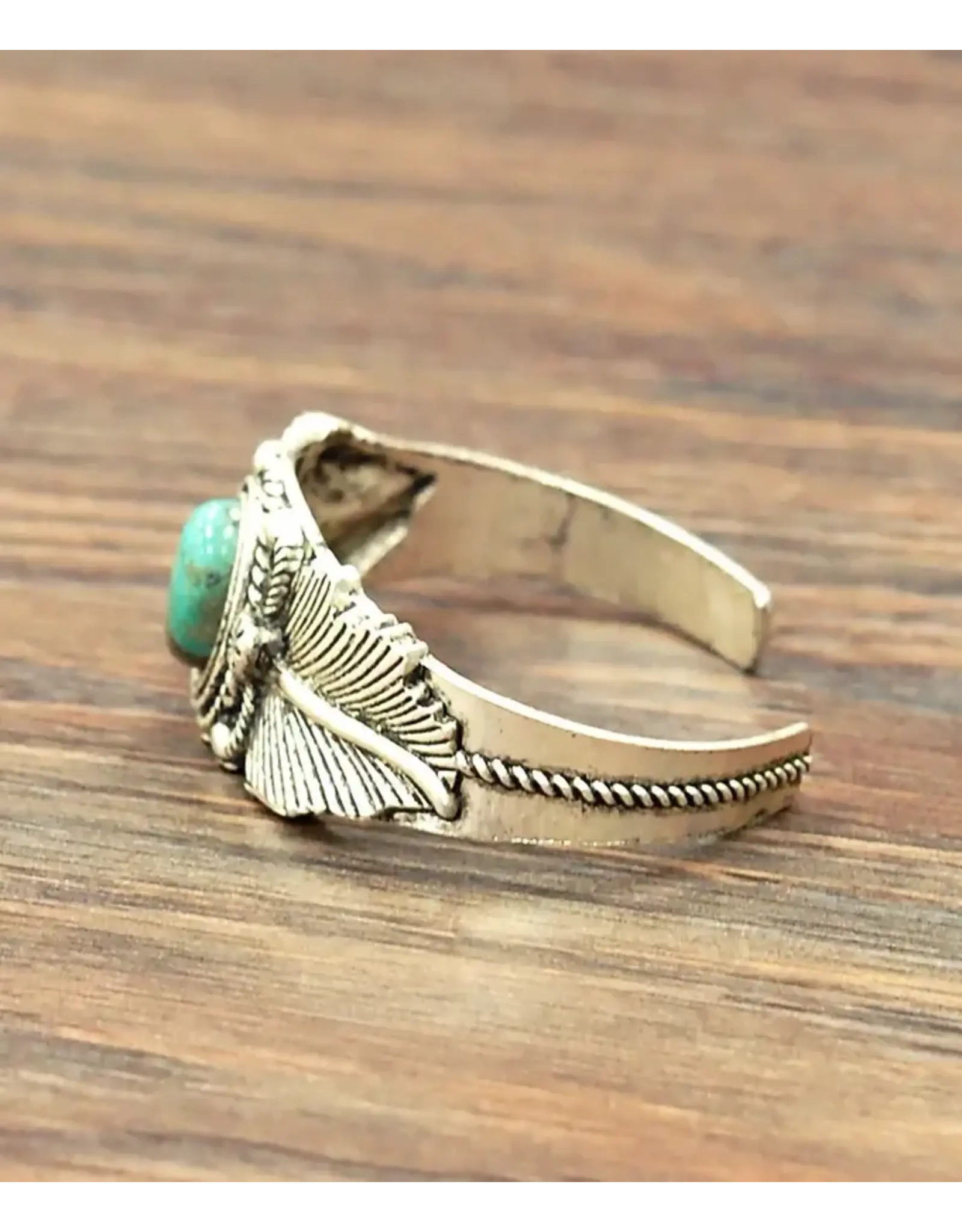 ISAC TRADING BRACELET CUFF TURQUOISE STONE LEAVES