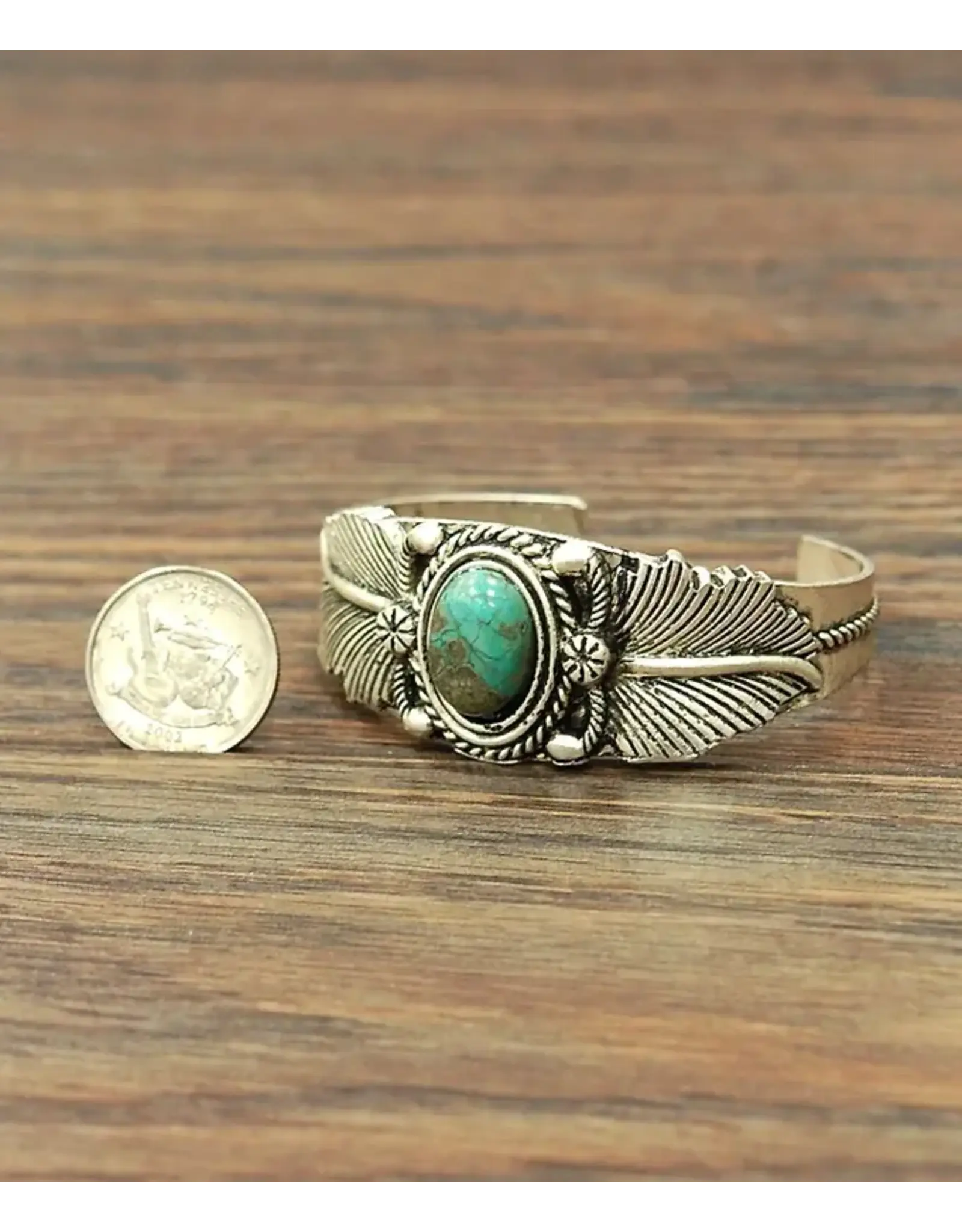 ISAC TRADING BRACELET CUFF TURQUOISE STONE LEAVES