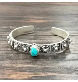 ISAC TRADING BRACELET CUFF WESTERN 5 TURQUOISE STONES ARROWS