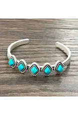 ISAC TRADING BRACELET WESTERN CUFF 5 DIAMOND TURQUOISE STONES ARROWS