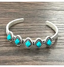ISAC TRADING BRACELET WESTERN CUFF 5 DIAMOND TURQUOISE STONES ARROWS