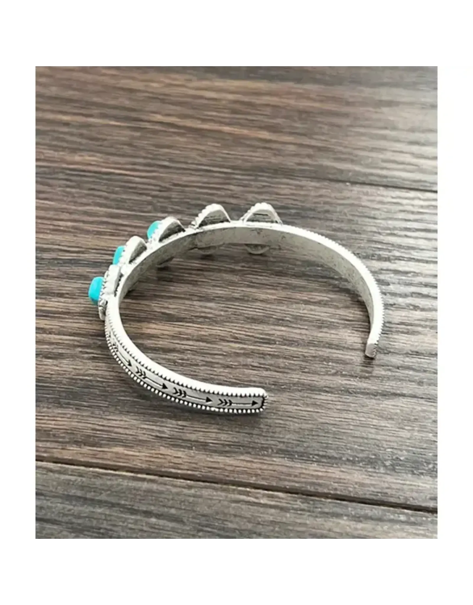 ISAC TRADING BRACELET WESTERN CUFF 5 DIAMOND TURQUOISE STONES ARROWS