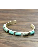 BRACELET CUFF WESTERN 6 TURQUOISE RECTANGLE STONES