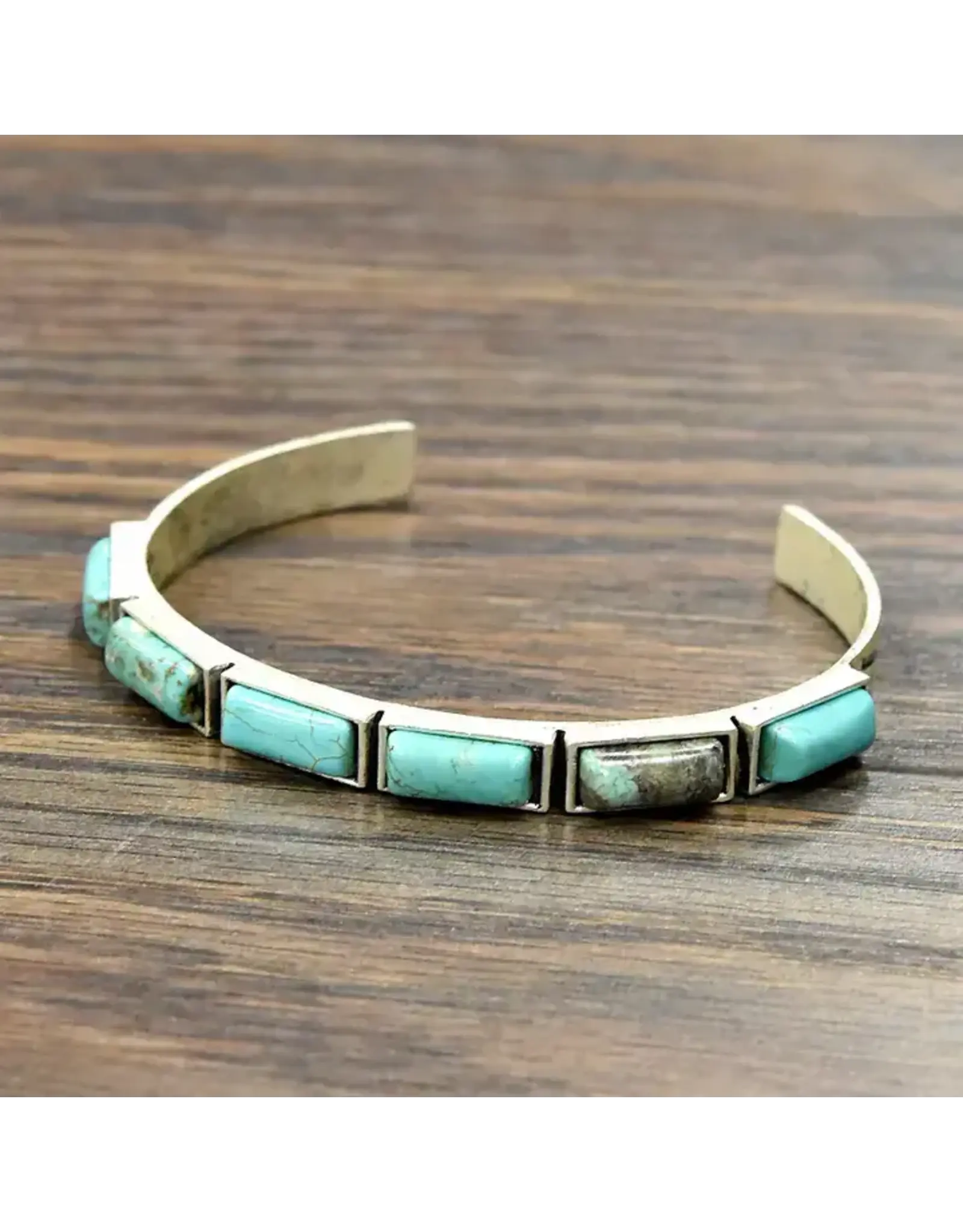 BRACELET CUFF WESTERN 6 TURQUOISE RECTANGLE STONES