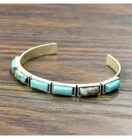BRACELET CUFF WESTERN 6 TURQUOISE RECTANGLE STONES