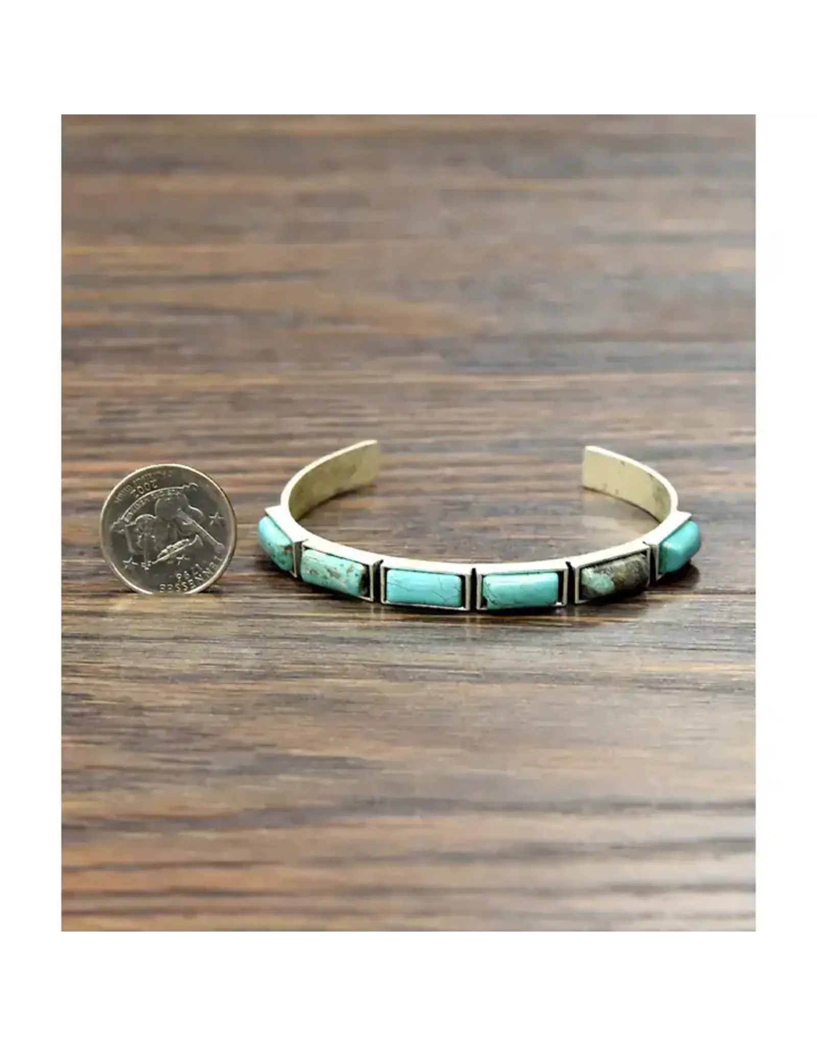 BRACELET CUFF WESTERN 6 TURQUOISE RECTANGLE STONES