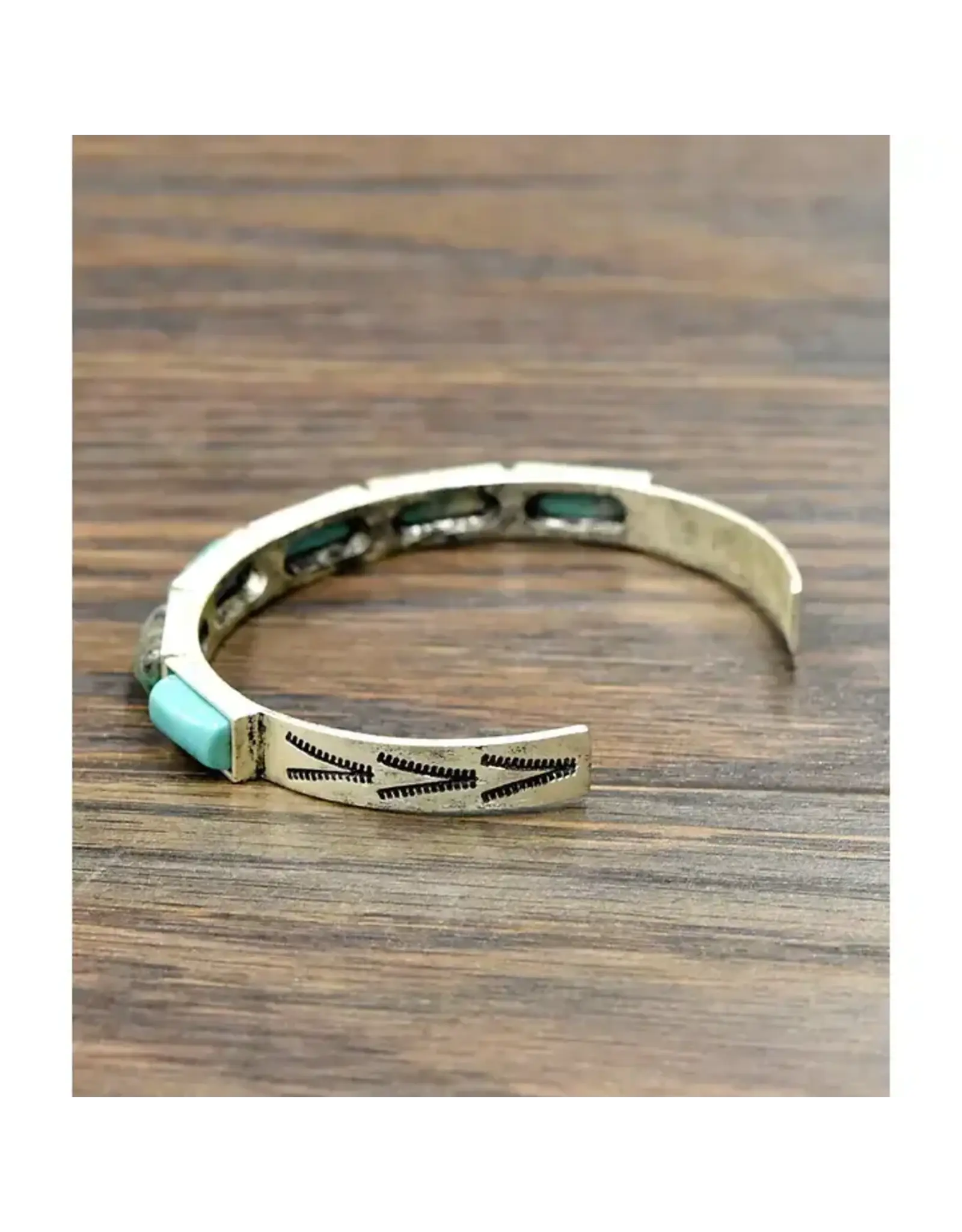 BRACELET CUFF WESTERN 6 TURQUOISE RECTANGLE STONES